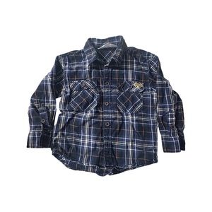 4T H&M Boys Twill Collar Shirt Dark Blue Plaid